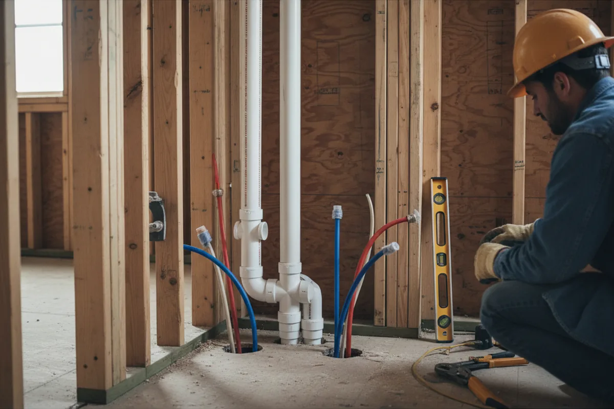 Drain and supply rough-in during Sump Pump Repair in Landers